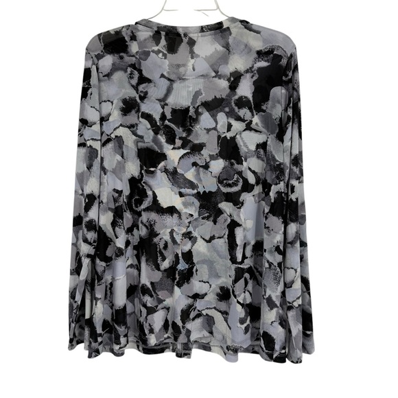 LOGO by Lori Goldstein Mesh Cardigan Top Black Gray Size XL Button Up Semisheer - Picture 3 of 10